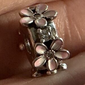 Pandora S925 Pink Daisy Flower Clip Charm Sterling Silver Enamel CZ